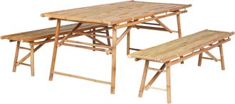 Beliani Beliani - Conjunto De 2 Jard&iacute;n De Bamb&uacute; Mesa Y 2 Bancos Madera Clara Tindari