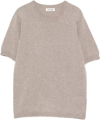 Soft Goat Trui met Ronde Hals en Korte Mouwen - Dames - Ronde hals truien - Grijs - M - Kasjmier - Truien & Vesten