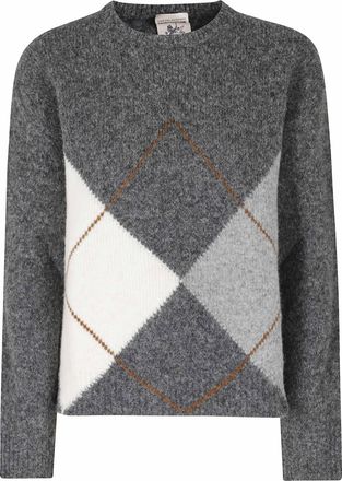 Semicouture Gray Keira Argyle Pattern Ribbed Hem Knit Sweater