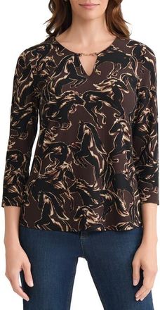 Jones New York Floral V-Neck Jersey Top in Coffee Bean Multi at Nordstrom, Size X-Small P