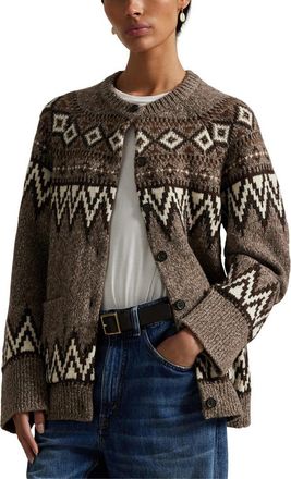 Polo Ralph Lauren Fair Isle Wool Blend Cardigan in Mushroom Multi at Nordstrom, Size X-Small
