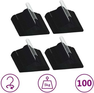 vidaXL Juego De Perchas Ropa 100 Uds Antideslizantes Terciopelo Negro Vidaxl