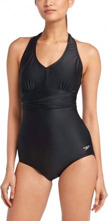 Speedo One Piece Halter Swimsuit In Black