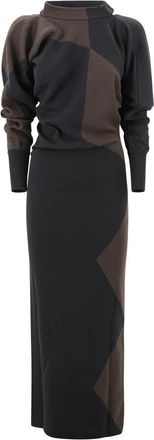 Philosophy di Lorenzo Serafini Geometric Knit Maxi Dress - Dames - Maxi kleedjes - Zwart - M - Wol - Kleedjes