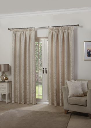 Emma Barclay Duchess - Lined Pencil Pleat Jacquard Curtains in Cream - Width 90 x Drop 90 (229 x 229cm) - Emma Barclay | TJ Hughes Natural
