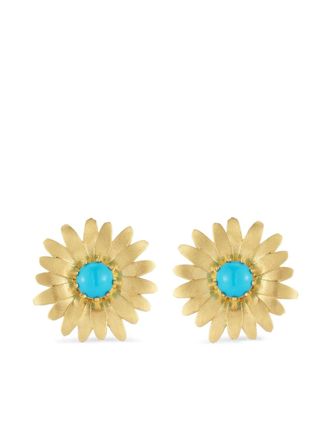 Tanya Farah Fine Jewelry turquoise daisy stud earrings - Gold