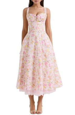 House of CB Rosalee Floral Stretch Cotton Petticoat Dress in Pink Floral Print at Nordstrom, Size X-Small A