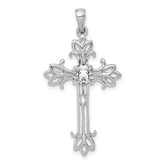 Diamond2Deal 14k White Gold 5x3mm Oval Cubic Zirconia cross pendant