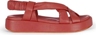 Cortana Platte leren sandaal met gewatteerde bandjes - Dames - Sandalen - Rood - 36 EU - Leer - Schoenen