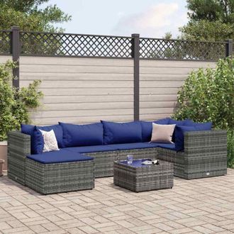 vidaXL Set De Muebles De Jard&iacute;n 7 Pzas Y Cojines Rat&aacute;n Sint&eacute;tico Gris Vidaxl
