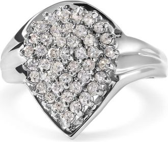House of Brilliance 10K White Gold 1/2 Cttw Diamond Pear Shaped Cluster Ring (H-I Color, I1-I2 Clarity)