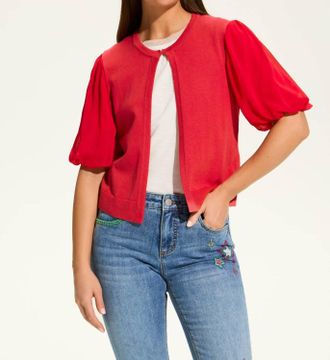 FDJ Eliana Elbow Sleeve Cardigan In Rouge