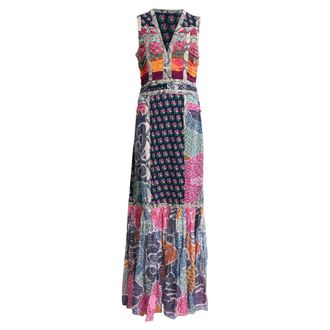 Diane Von F&uuml;rstenberg Diane Von Furstenberg Patchwork Accent Maxi Dress in Multicolor Silk