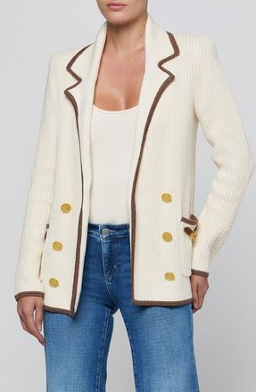 L'agence Ranch Double Breasted Knit Blazer in Ivory/dk Cappuccino at Nordstrom, Size Medium