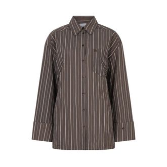 Dante6 Lise Gestreept Relaxed Shirt - Dames - Blouses & Shirts - Bruin - Maat: M Viscose