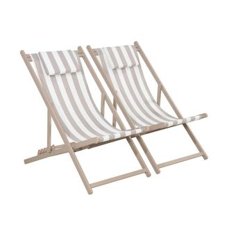Sweeek Tumbona de aluminio multi posiciones, set de 2, rayas marrones