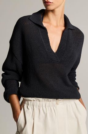 Vince Coated Cotton Blend Polo Sweater in Ink at Nordstrom, Size Xx-Small