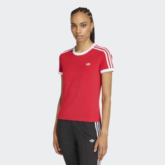 adidas T-Shirt ADIDAS ORIGINALS 3-STREIFEN SLIM, Damen, Gr. XXL, better scarlet, wei&szlig;, Obermaterial: 93% Baumwolle, 7% Elasthan, Rundhals, Shirts T-Shirt, sa