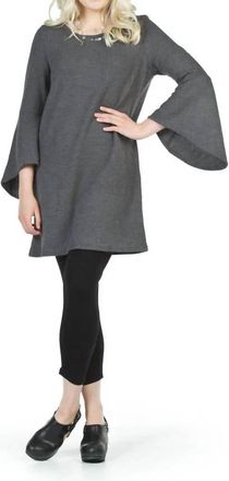 Papillon Bell Sleeve Ribbed Sweater Dress In Grey