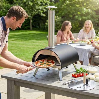 OUTSUNNY Outdoor Pizza Oven Portable w/ 12 Rotating Stone in Black