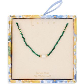Leith Bead and Imitation Pearl Necklace in Green Multi- Gold at Nordstrom Rack