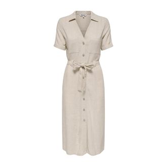 Only Only, Kleedjes, Dames, Beige, XS, Linnen, Linnen Overhemd Jurk IN Moonbeam Beige