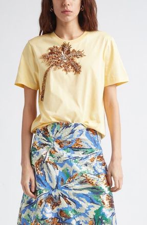 Paco Rabanne Palm Embroidered T-Shirt in Gold at Nordstrom, Size X-Small