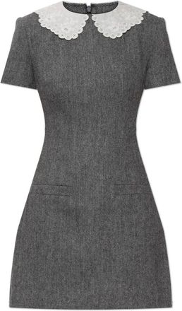 Self Portrait Herringbone Flared Mini Jurk - Dames - Jurken - Grijs - Maat: 3XS Wol
