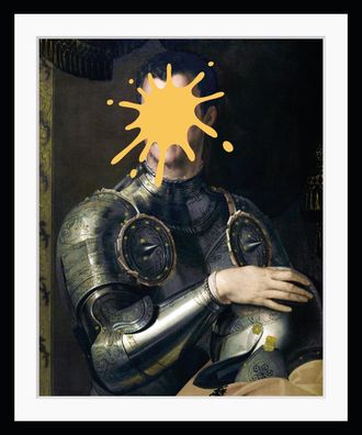 Queence Bild »Enrico mit Farbklecks« Bilder von Männern Historische Persönlichkeiten Humor Mann Ritter HD Premium Poster-Druck inkl. Holzrahmen