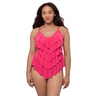 Trimshaper Rachel 5 Tier Ruffle Tankini Swimsuit Top in Rose at Nordstrom, Size 12