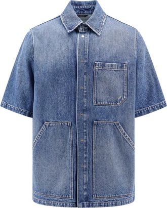 Fendi Denim Oversize Shirt met Drukknoopsluiting - Heren - Korte mouwen Overhemden - Blauw - M - Denim - Overhemden