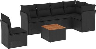 vidaXL Set De Comedor De Jard&iacute;n 7 Pzas Y Cojines Rat&aacute;n Sint&eacute;tico Negro Vidaxl