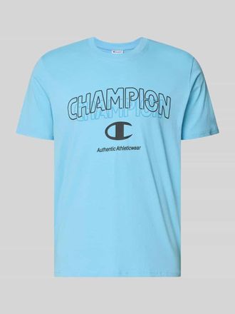 Champion T-Shirt mit Label-Print und Rundhalsausschnitt in Hellblau, Gr&ouml;&szlig;e XXL