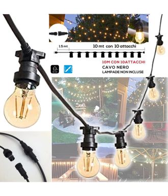 Trade Shop Trade Shop - Cadena Led Cadena De Luces Con 10 Portalamparas E27 10mt Extensibles Ip54