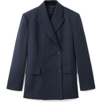 Mango Selection Pinstripe Double Breasted Blazer in Navy at Nordstrom Rack, Size Medium
