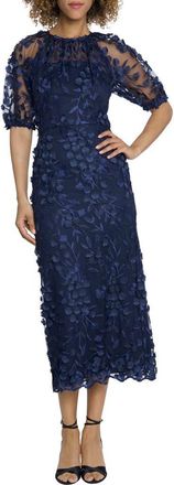 Maggy London Floral Appliqué Midi Dress in Navy at Nordstrom, Size 18W