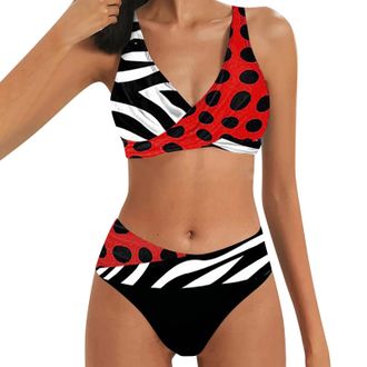 Generic Womens Sexy Bikini Sets, Front Cross Halterneck Bathing Suits Color Block Print Push up Bikinis Padded Swimwear Suits 2 Piece Swimsuit Sets Tummy Cont