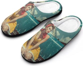 Generic Pin Ups Women Poster Funny Mens Cotton Slippers Soft Non-Slip Rubber Sole House Slipper Indoor Outdoor