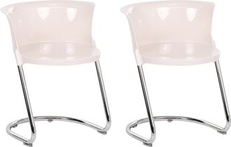 Beliani Conjunto De 2 Sillas De Comedor Modernas De Material Sint&eacute;tico Con Patas De Metal Respaldo Curvo Blanco Crema Oshkosh