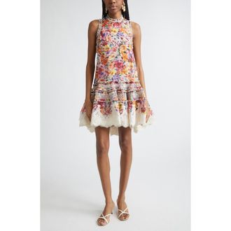 Zimmermann Luna Shirred Silk & Linen Organza Lantern Dress in Multi Floral at Nordstrom, Size 3