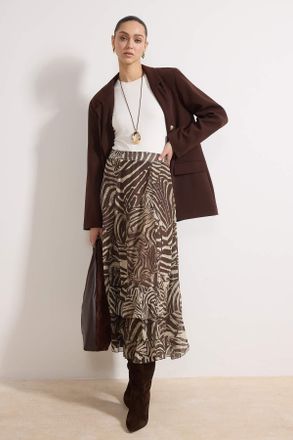 Trendyol Modest Dames Bruin Dierenprint Maxi Uitlopend rok A-lijn Modest Rokken