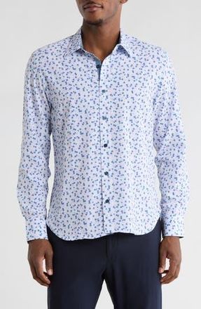 ConStruct Daisy Floral Print Stretch Dress Shirt in White/Purple at Nordstrom Rack, Size Xx-Large
