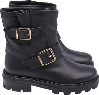 Jimmy Choo London Youth II Buckled Ankle Boots in Black Calf Leather