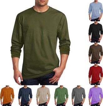 Generic Mens Long Sleeve T Shirt Lightweight Classic Sports Tops Plain Crew Neck T-Shirt Loose Fit Tee Shirt Cotton Breathable Long Sleeve T-Shirts Workout Ca
