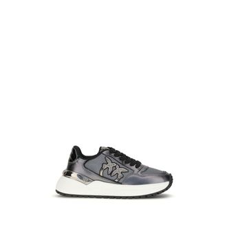 Pinko Gray Calf Leather Bos Taurus Athletic Womens Sneakers