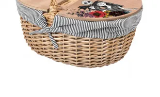 Picnic Time Nightmare Before Christmas Jack & Sally Country Picnic Basket In Beige/navy Blue & White Stripe
