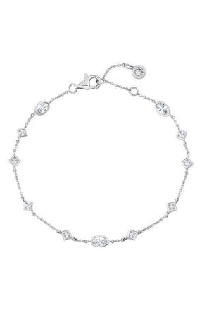 Crislu Princess & Oval Crystal Station Bracelet in Pure Platinum /Clear Stone at Nordstrom, Size 7