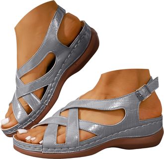 Generic Womens Comfortable Flat Slide Slippers Strap Sandals with Adjustable Button Ankle Strap Soft Brown Sole Non Slip Rubber Outsole Sandals for Casual Sum