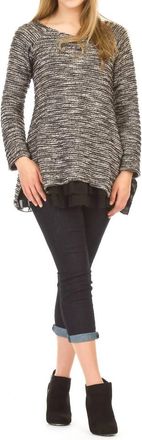 Papillon Textured Long Sleeve Tunic With Layered Hem In Black