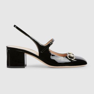 Gucci Womens Horsebit Pump, Black, Leather